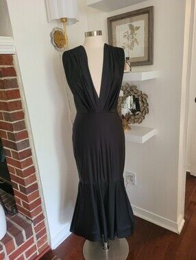 Jessica Angel Ruched Plunge Pleated Sleeveless Mermaid Gown Large